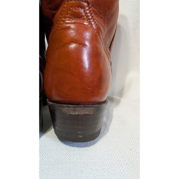 VINTAGE USA TONY LAMA BROWN Leather BOOTS SIZE 8D WESTERN ENGINEER Trail Boss - Picture 4 of 12